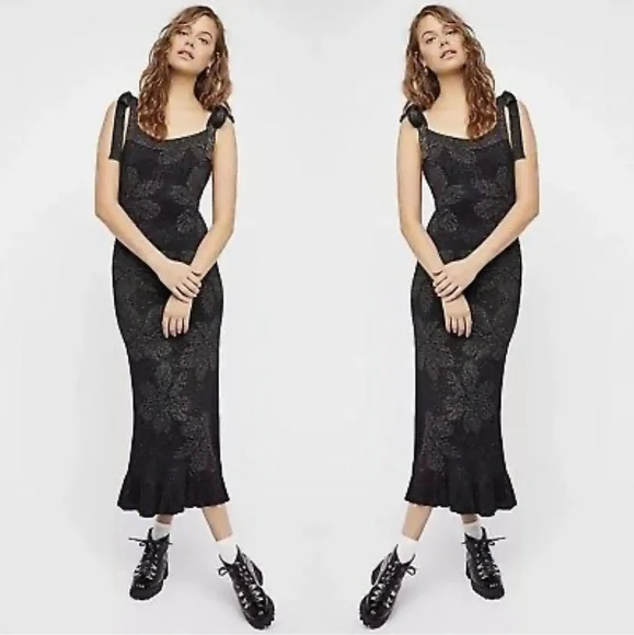 Free People | Dresses | Free People Metallic Knit Disco Dreams Maxi Black  Dress Size Xs | Poshmark